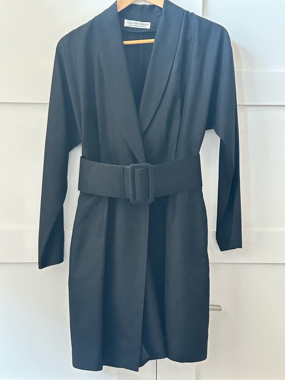 Vintage Calvin Klein Black Belted Silk Blazer Dress